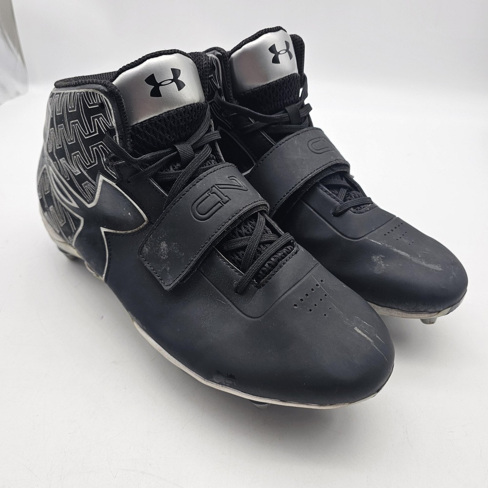 Under Armour C1N Mid Shoes Mens Size 12 Black Football Cleats Spikes 1270196-001